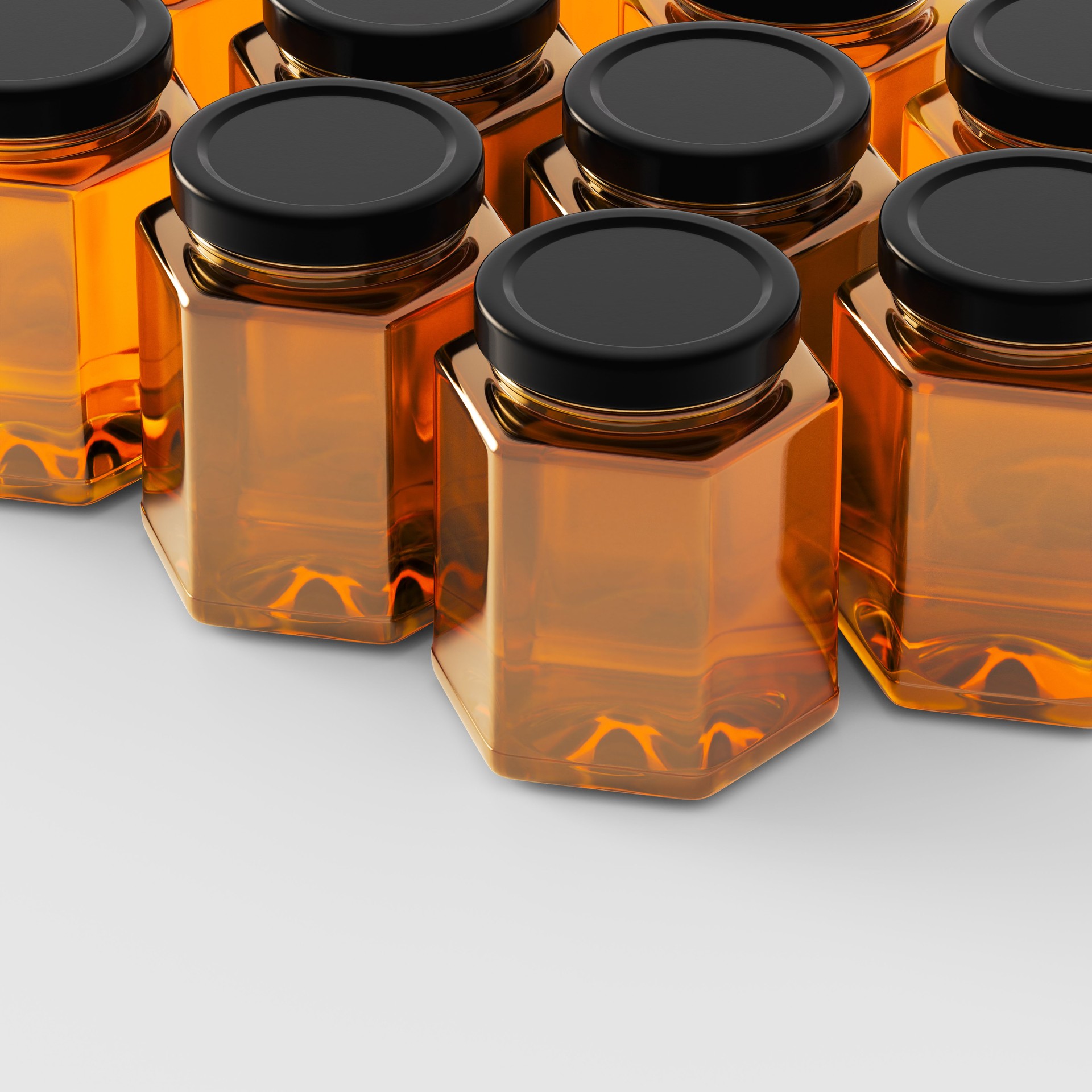 Square glass jar with honey